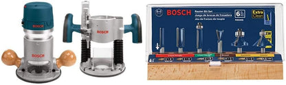 BOSCH 1617EVSPK Wood 12 Amp Router Tool Combo Kit 2.25 Horsepower Plunge Router & Fixed Base with a Variable Speed