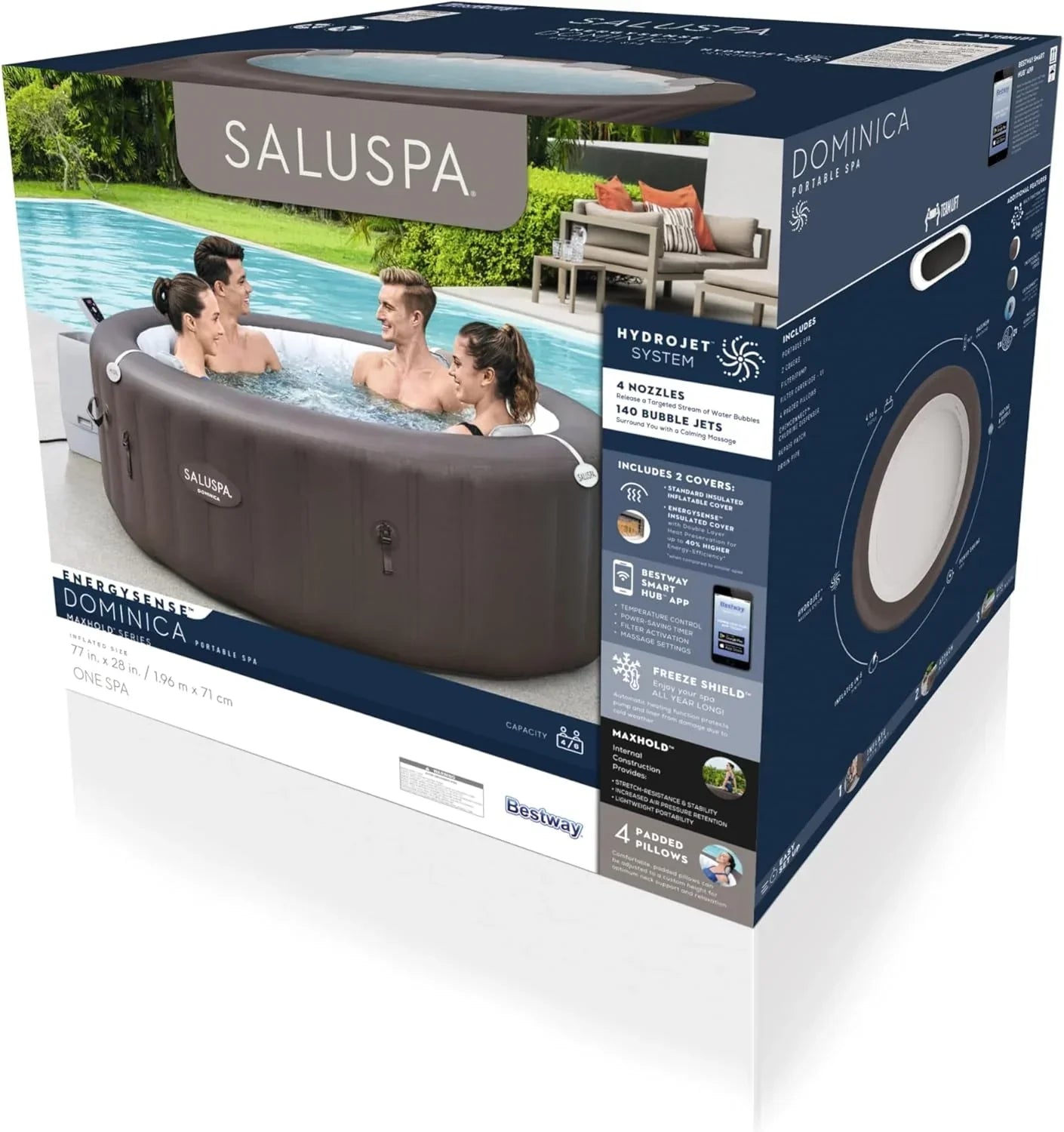Inflatable Hot Tub Spa (71" x 26") | Portable Hot Tub with 2 Covers (1 Energy-Efficient Thermal Cover and 1 Standard Cover) | Fits Up to 2-4 Persons | Black