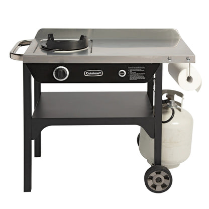 Cuisinart Outdoor Wok Station, 50,000 BTU Propane Outdoor Wok Burner w Prep Table, 14�测�� Carbon Steel Wok for Stir Fry, Searing, BBQ �� Black