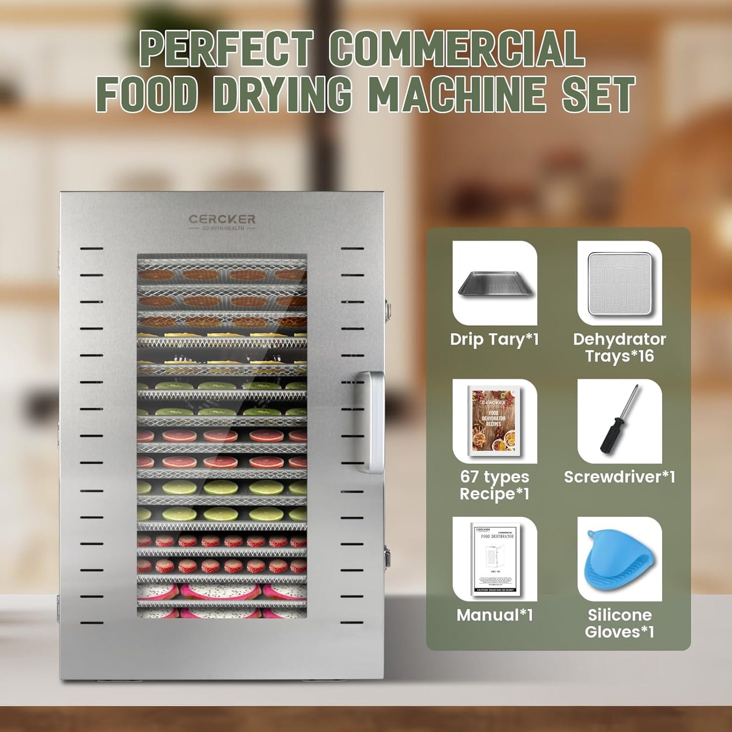 Commercial Food Dehydrator 16 Trays 1500W 70-190 F Large