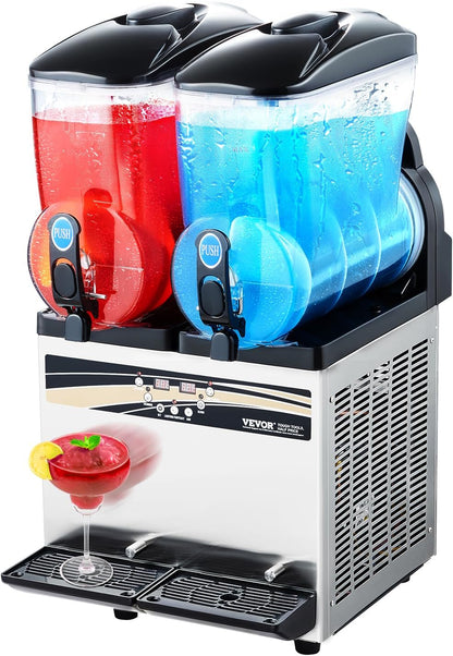 VEVOR Slushy Machine, 15Lx2 Double Tank Commercial Margarita Machine, 120 Cups Stainless Steel Margarita Smoothie Frozen Drink Machine, Slushie Machine for Home Party Restaurants Cafe Bars