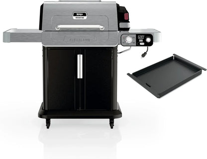 Ninja FlexFlame, Grill and Smoker, Electric and Propane Grill, Roaster, BBQ Grill, 5-in-1 Cooking System, 3 Burner, Digital Control, Outdoor Cooking, Griddle, Pizza Maker, Stainless Steel, PG301
