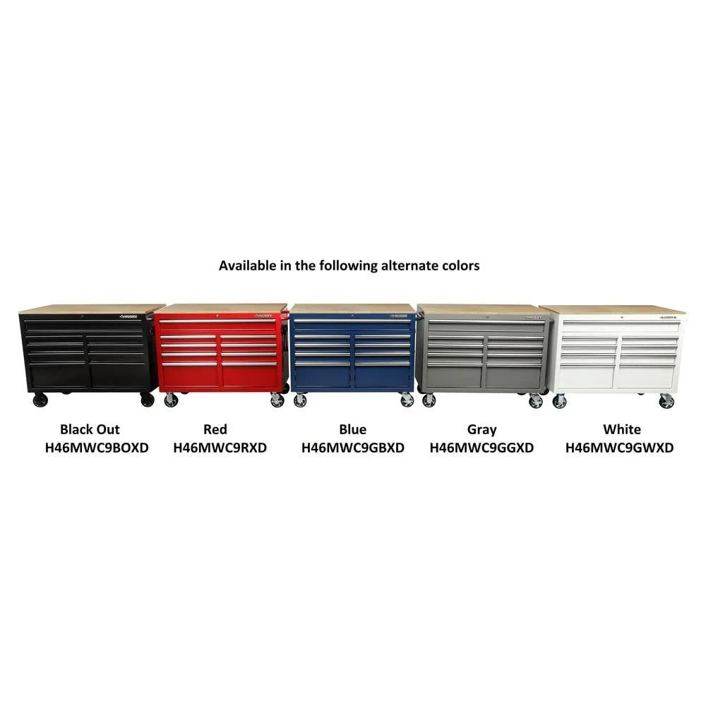 46-in W x 24.5-in D 9-Drawer Mobile Workbench with Hardwood Top and Power Station 锟斤拷 Gloss Black