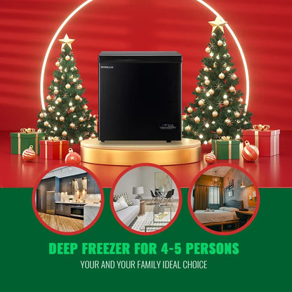 Chest Freezer 5.0Cubic Feet Deep Freezer Freestanding Freezers with 2 Removable Stainless Steel Basket, Mini Freezer Top Open Door Compact Freezer with Electronic Control 41℉ to -15℉BLACK