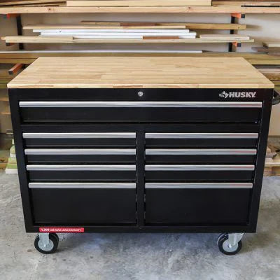 46-in W x 24.5-in D 9-Drawer Mobile Workbench with Hardwood Top and Power Station 锟斤拷 Gloss Black