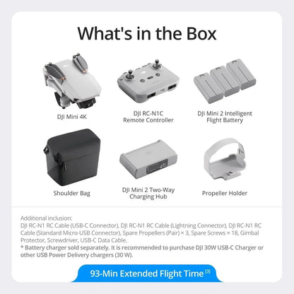 DJI Mini 4K, Drone with 4K UHD Camera for Adults, Under 249 g, 3-Axis Gimbal Stabilization, 10km Video Transmission, Auto Return, Wind Resistance, 1 Battery for 31-Min Max Flight Time, Intelligent Flight