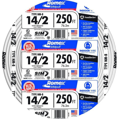 Southwire 250 ft. 142 Solid Romex SIMpull CU NM-B WG Wire 28827455