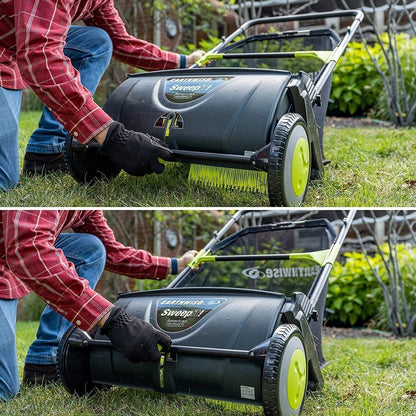 Best 21-Inch Large Push Lawn Grass Sweeper With 26 Gal Hopper Bag